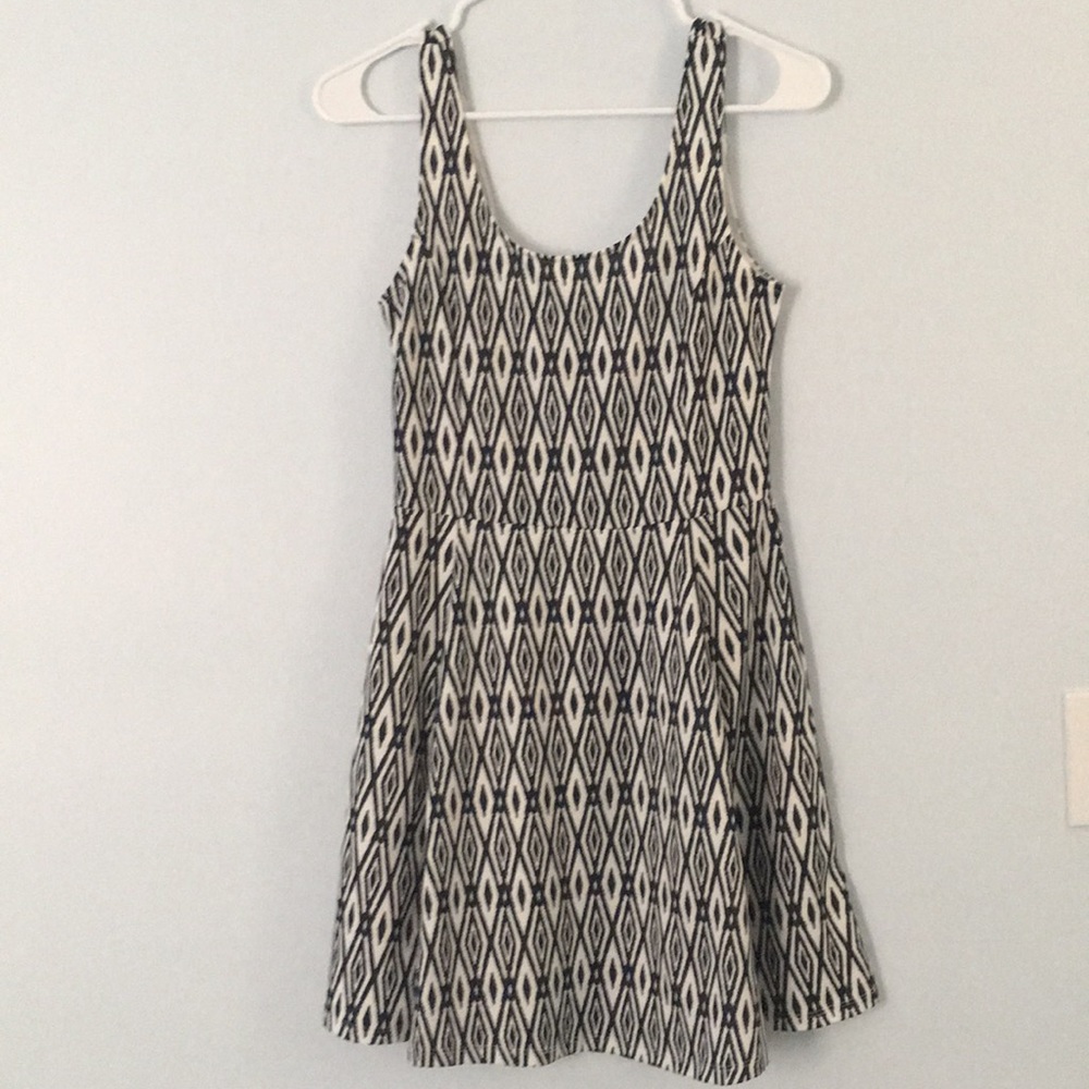Blue and white tribal print swing dress